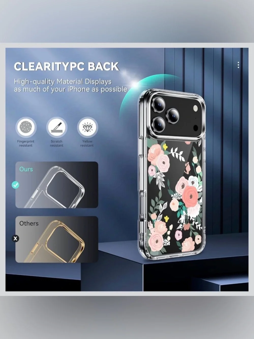 NWT~ iPhone 17 Pro Max Clear Floral Shockproof Case